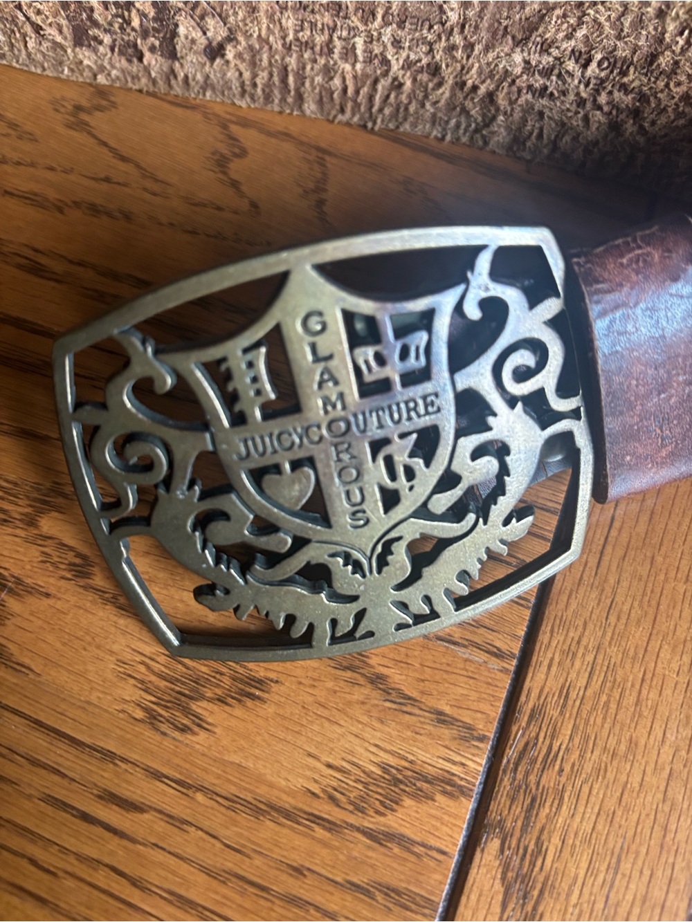Juicy Couture Antique Gold Filigree Crest Belt Buckle
